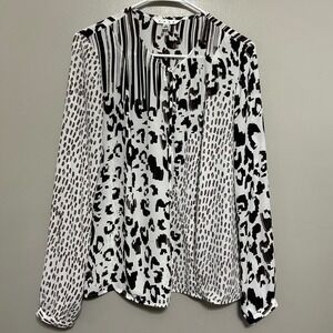 Cabi Mixed Print Blouse Women's M Black White Leopard Stripe Excellent Sheer Top
